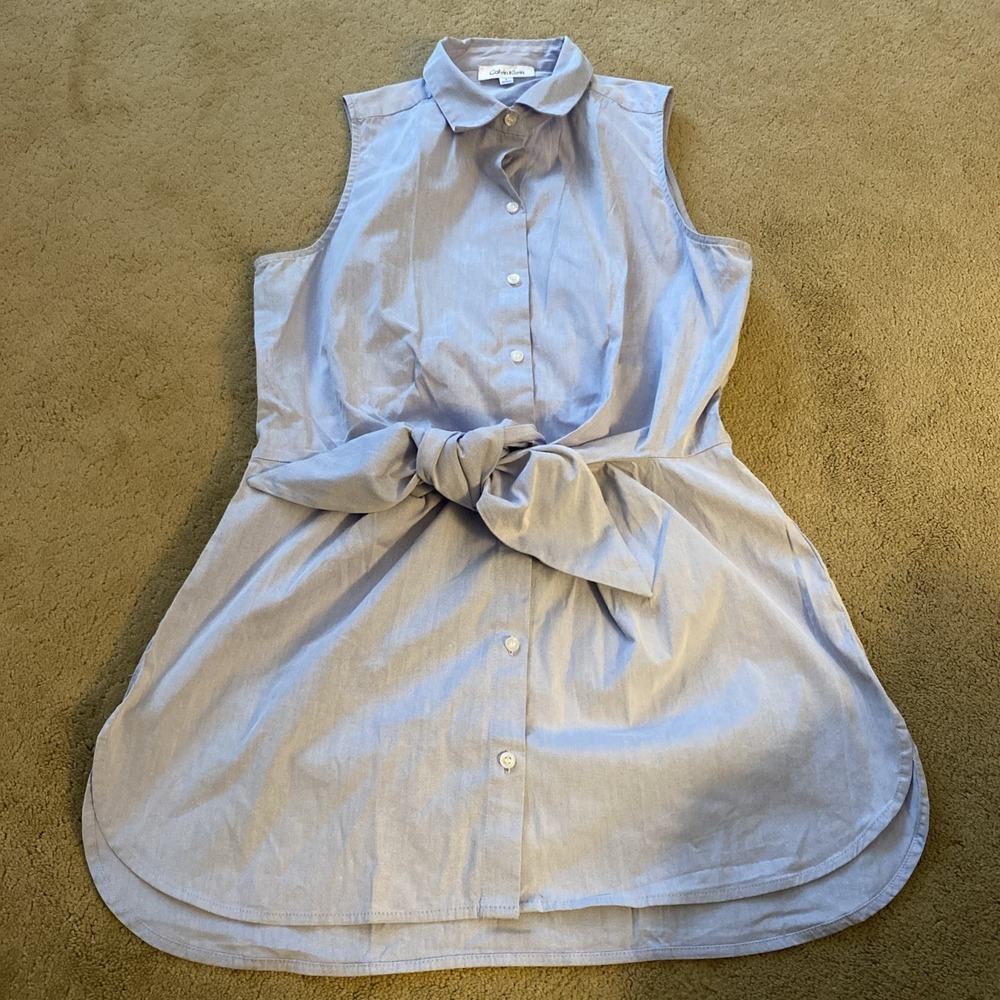 CALVIN KLEIN WOMEN'S LIGHT BLUE SLEEVELESS BUTTON TOP WITH TIE FRONT DETAIL SZ S